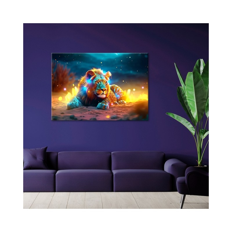 Wandbild für Wohnzimmer - Neon Lion Abstrakt Natur | Feeby