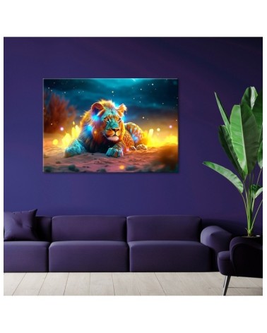 Wandbild für Wohnzimmer - Neon Lion Abstrakt Natur | Feeby