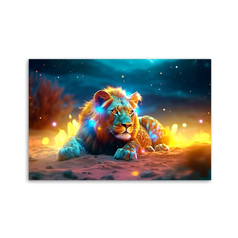 Wandbild für Wohnzimmer - Neon Lion Abstrakt Natur | Feeby