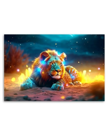 Wandbild für Wohnzimmer - Neon Lion Abstrakt Natur | Feeby
