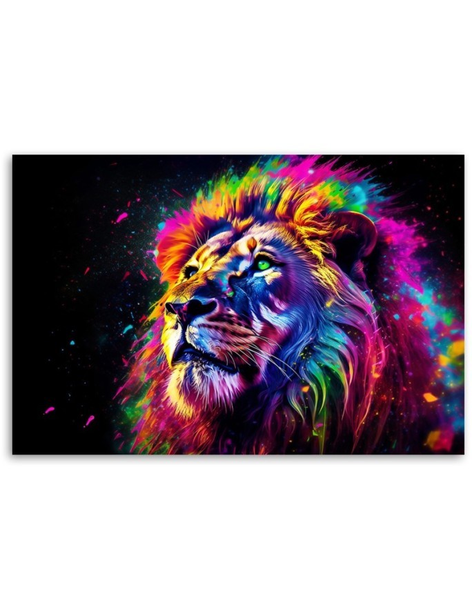 Obraz na ścianę AI - Kolorowy Lew Neon | FEEBY