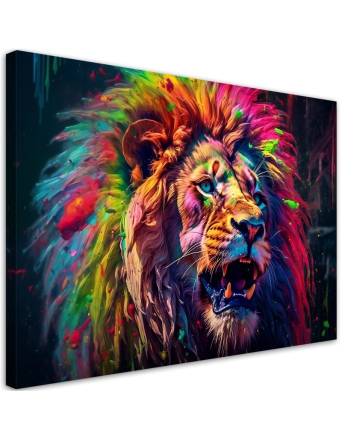 Leinwandbild - Neon Löwe Farbig | Feeby