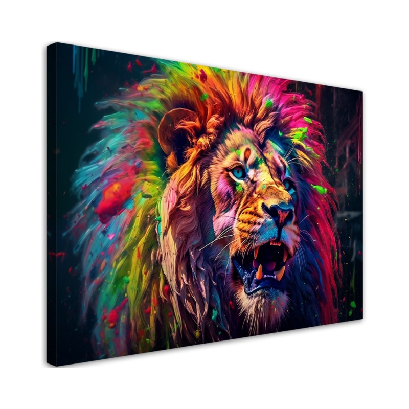 Leinwandbild - Neon Löwe Farbig | Feeby