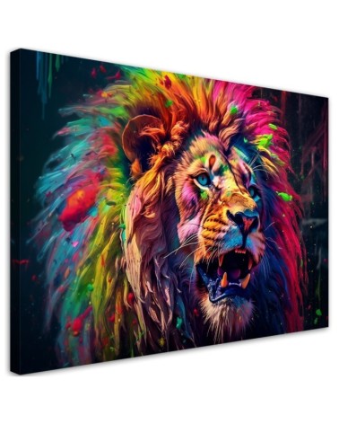 Leinwandbild - Neon Löwe Farbig | Feeby