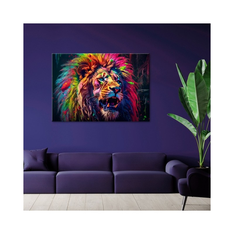 Leinwandbild - Neon Löwe Farbig | Feeby