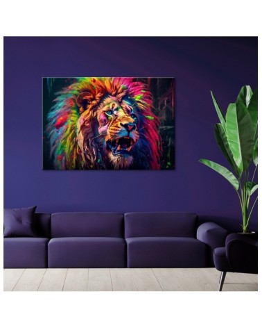 Leinwandbild - Neon Löwe Farbig | Feeby