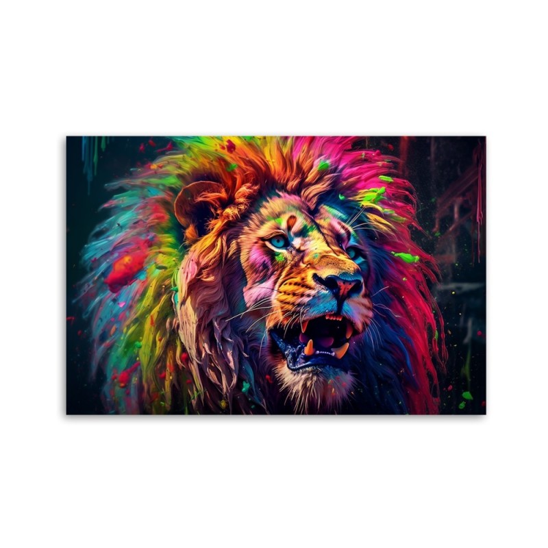 Leinwandbild - Neon Löwe Farbig | Feeby