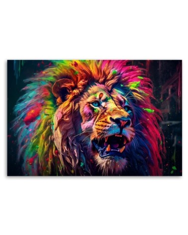 Leinwandbild - Neon Löwe Farbig | Feeby