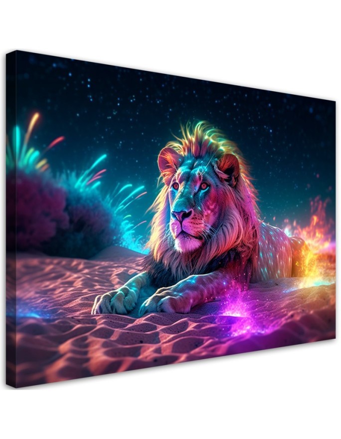 Stylowe obrazy AI - Neon Lew Natura Abstrakcja | FEEBY