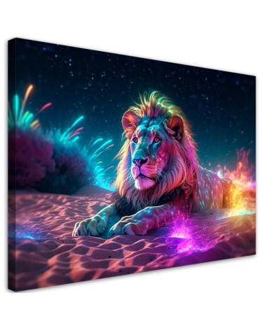 Stylish paintings AI - Neon Lion Nature Abstraction | FEEBY