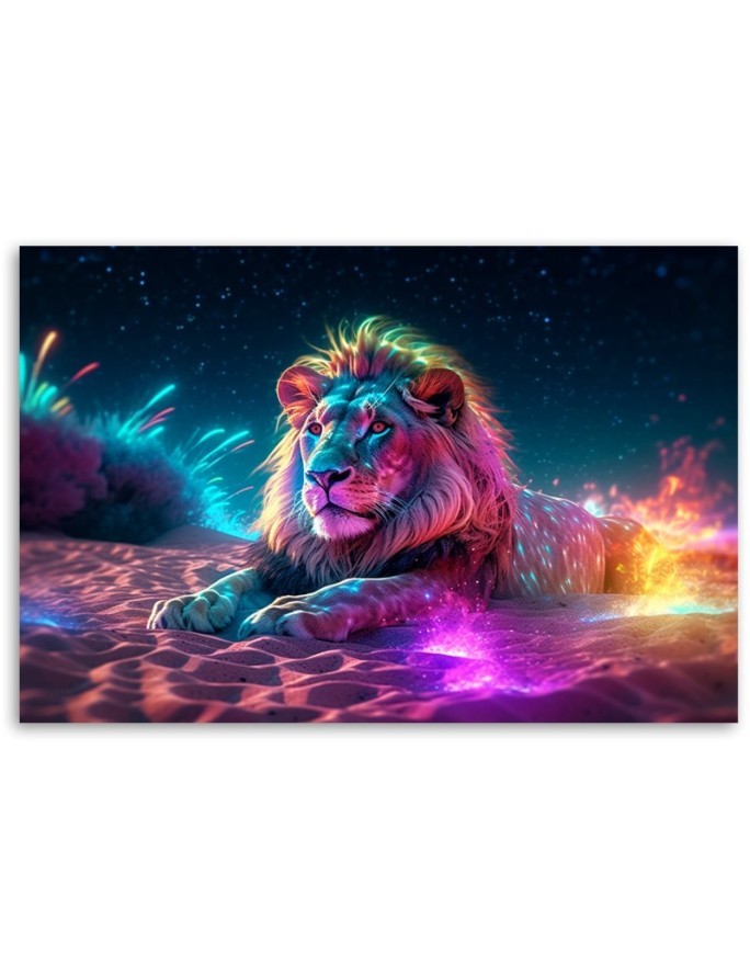 Stylowe obrazy AI - Neon Lew Natura Abstrakcja | FEEBY