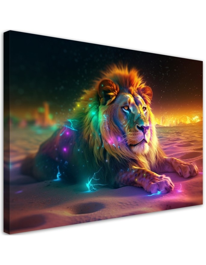 Leinwandbild - Tier AI Löwe Abstraktion Neon | Feeby