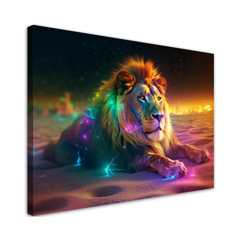 Leinwandbild - Tier AI Löwe Abstraktion Neon | Feeby