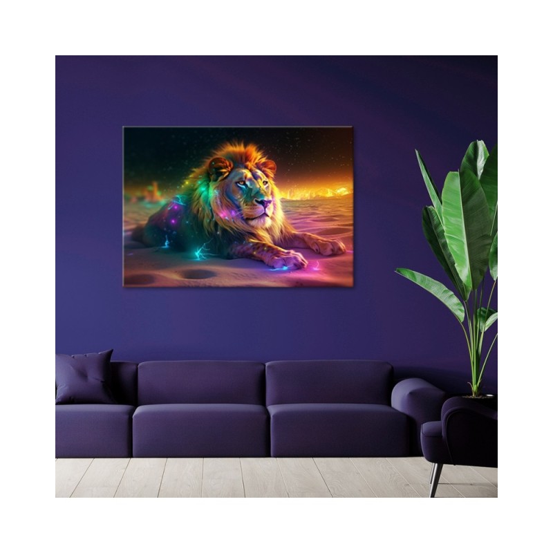 Leinwandbild - Tier AI Löwe Abstraktion Neon | Feeby