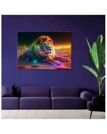 Leinwandbild - Tier AI Löwe Abstraktion Neon | Feeby
