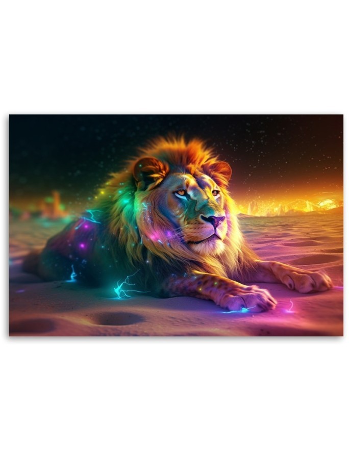 Beautiful paintings - Animal AI - Neon Lion Abstraction | FEEBY