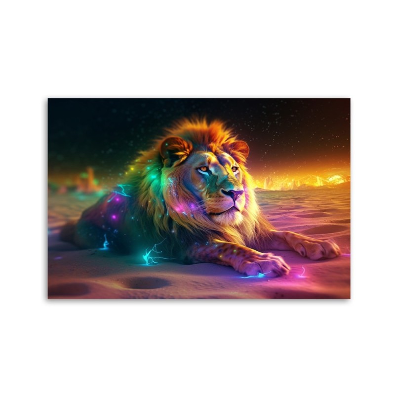 Leinwandbild - Tier AI Löwe Abstraktion Neon | Feeby