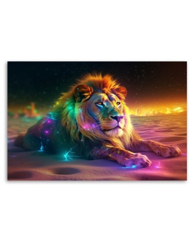 Leinwandbild - Tier AI Löwe Abstraktion Neon | Feeby