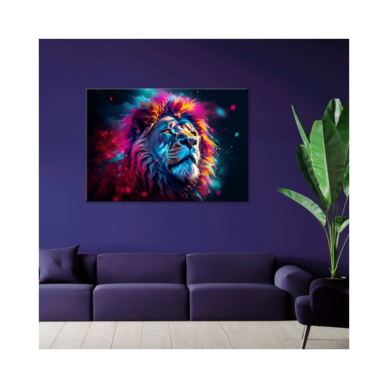 Bild auf Leinwand - Neon Löwe Tier Afrika | Feeby