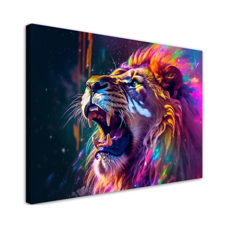 Modernes Wandbild - Löwe Brüllen Neon Abstraktion | Feeby