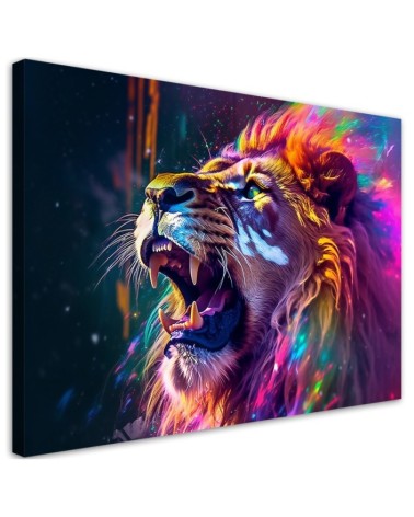 Modernes Wandbild - Löwe Brüllen Neon Abstraktion | Feeby