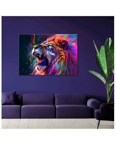 Modernes Wandbild - Löwe Brüllen Neon Abstraktion | Feeby