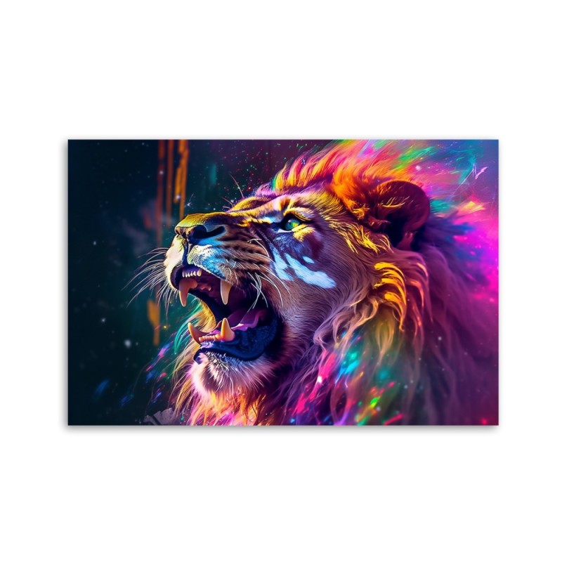Modernes Wandbild - Löwe Brüllen Neon Abstraktion | Feeby