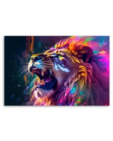 Modernes Wandbild - Löwe Brüllen Neon Abstraktion | Feeby