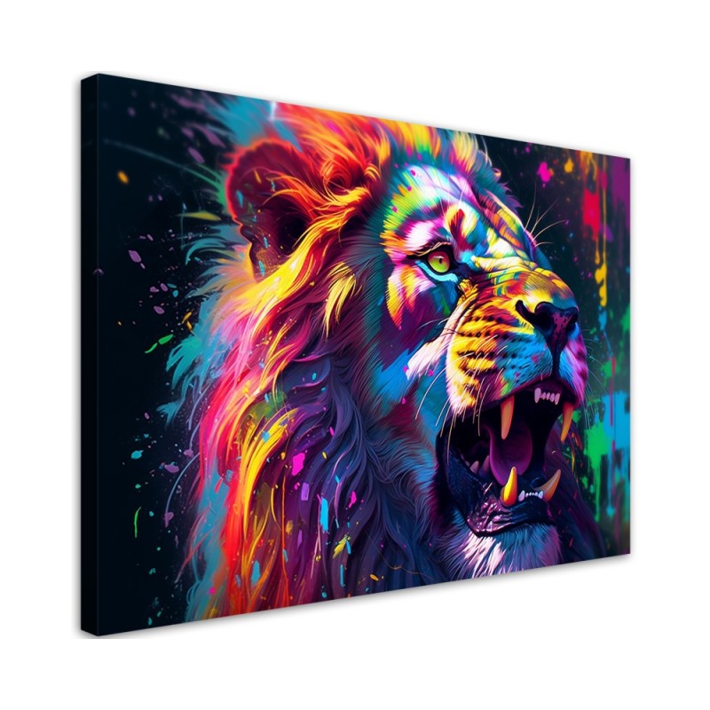 Leinwandbild - Löwe Neon Abstraktion | Feeby