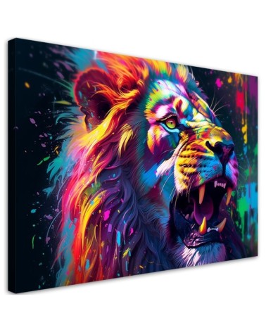 AI Wall art painting - Lion Roar Neon Abstraction | FEEBY