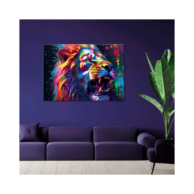 Leinwandbild - Löwe Neon Abstraktion | Feeby
