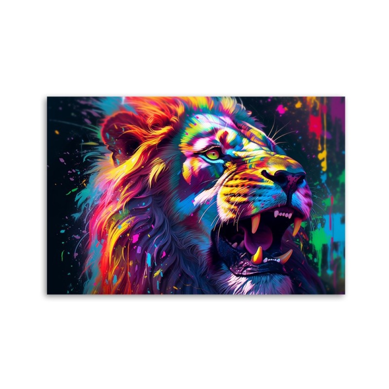 Leinwandbild - Löwe Neon Abstraktion | Feeby