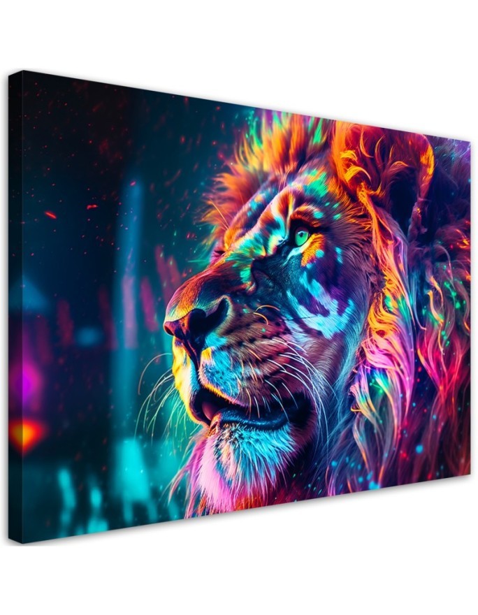 Dekoratives Leinwandbild - Neon Tier Löwe Ai | Feeby
