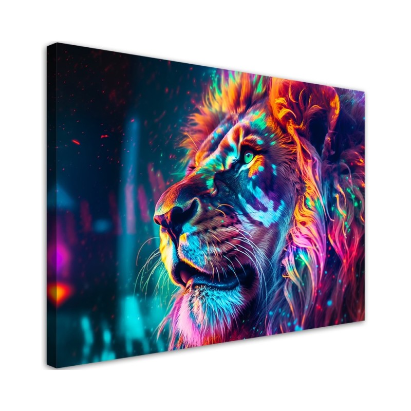 Dekoratives Leinwandbild - Neon Tier Löwe Ai | Feeby