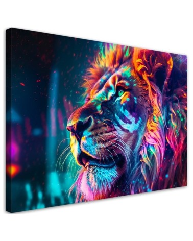 Dekoratives Leinwandbild - Neon Tier Löwe Ai | Feeby