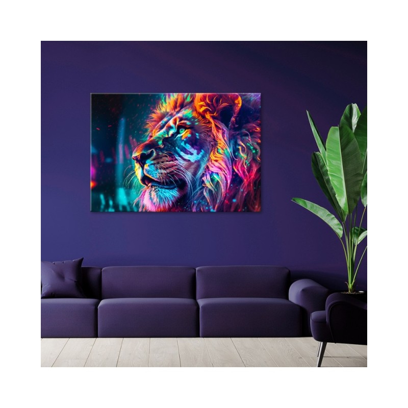 Dekoratives Leinwandbild - Neon Tier Löwe Ai | Feeby
