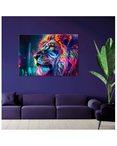 Dekoratives Leinwandbild - Neon Tier Löwe Ai | Feeby