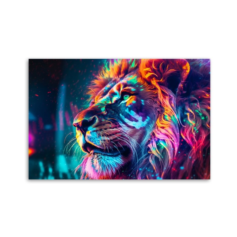 Dekoratives Leinwandbild - Neon Tier Löwe Ai | Feeby