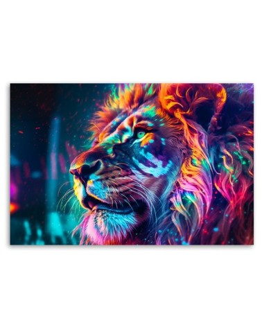 Dekoratives Leinwandbild - Neon Tier Löwe Ai | Feeby