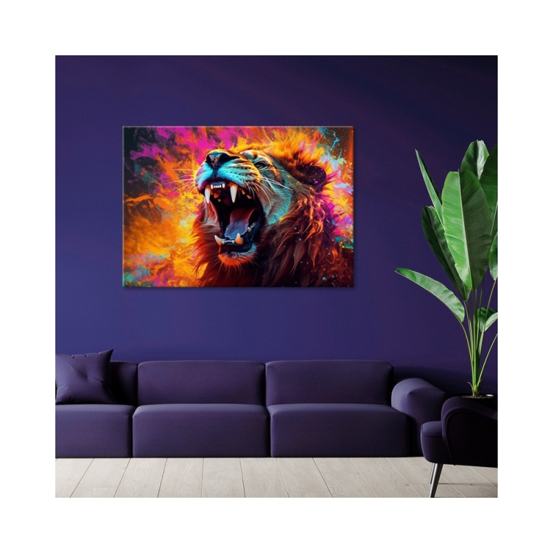 Modernes Wandbild - Löwe Brüllen Abstrakt | Feeby