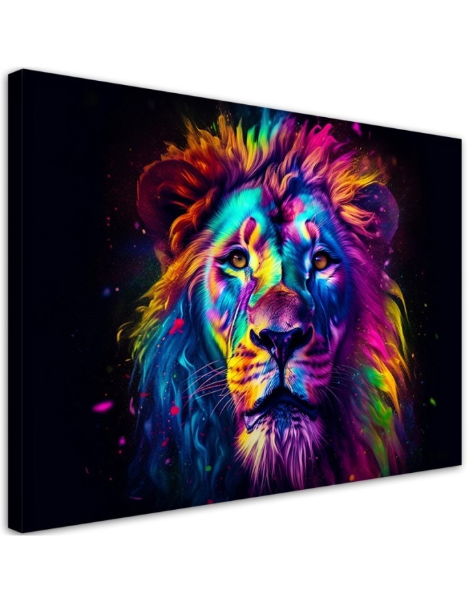 Wandbild für Wohnzimmer - Farbe Neon Portrait Löwe Ai | Feeby