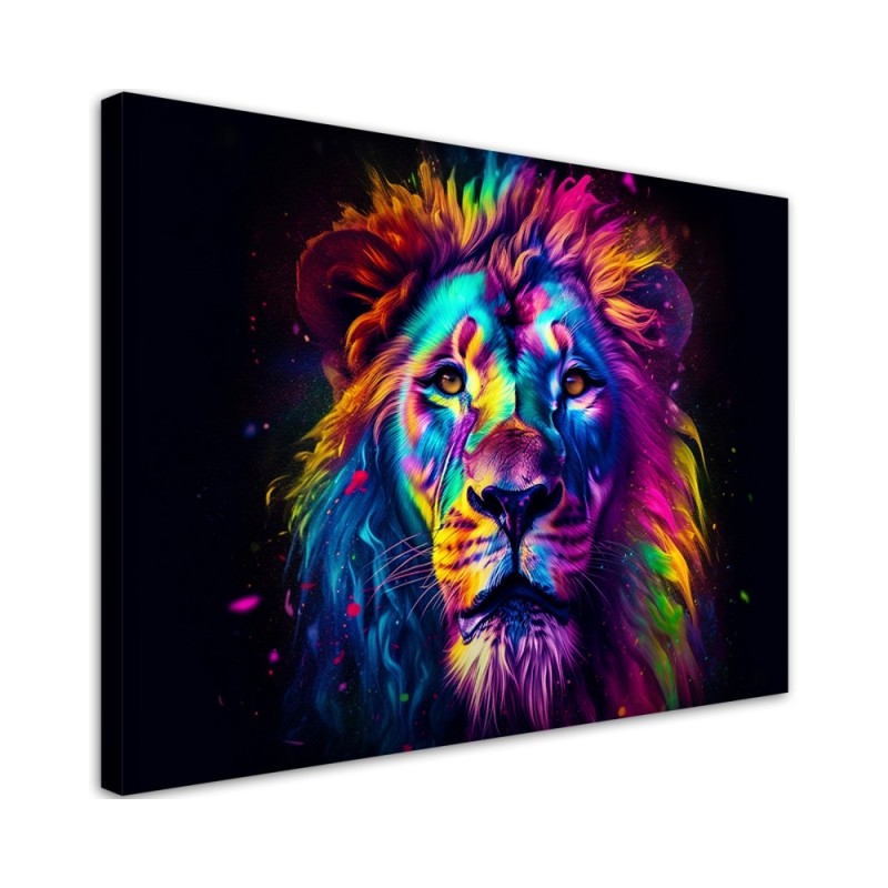 Wandbild für Wohnzimmer - Farbe Neon Portrait Löwe Ai | Feeby