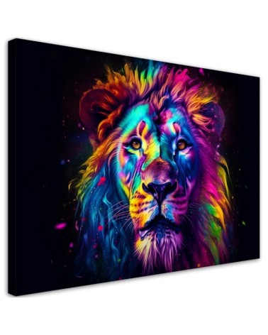 Wandbild für Wohnzimmer - Farbe Neon Portrait Löwe Ai | Feeby