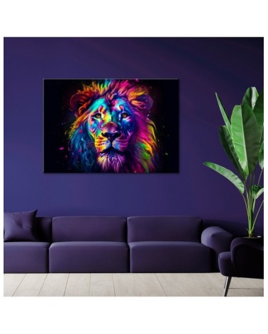 Wandbild für Wohnzimmer - Farbe Neon Portrait Löwe Ai | Feeby