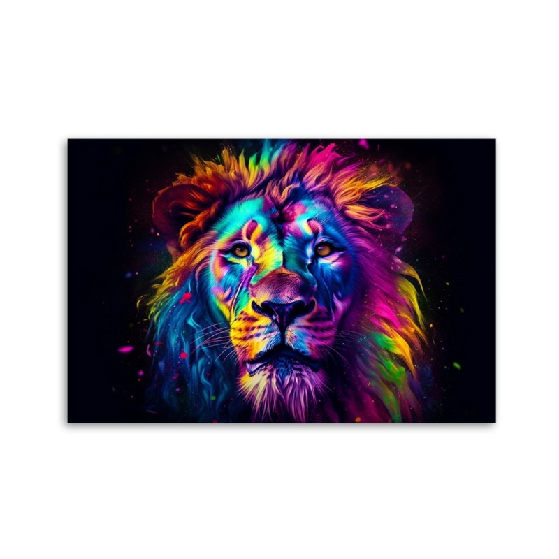 Wandbild für Wohnzimmer - Farbe Neon Portrait Löwe Ai | Feeby