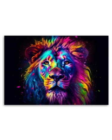 Wandbild für Wohnzimmer - Farbe Neon Portrait Löwe Ai | Feeby