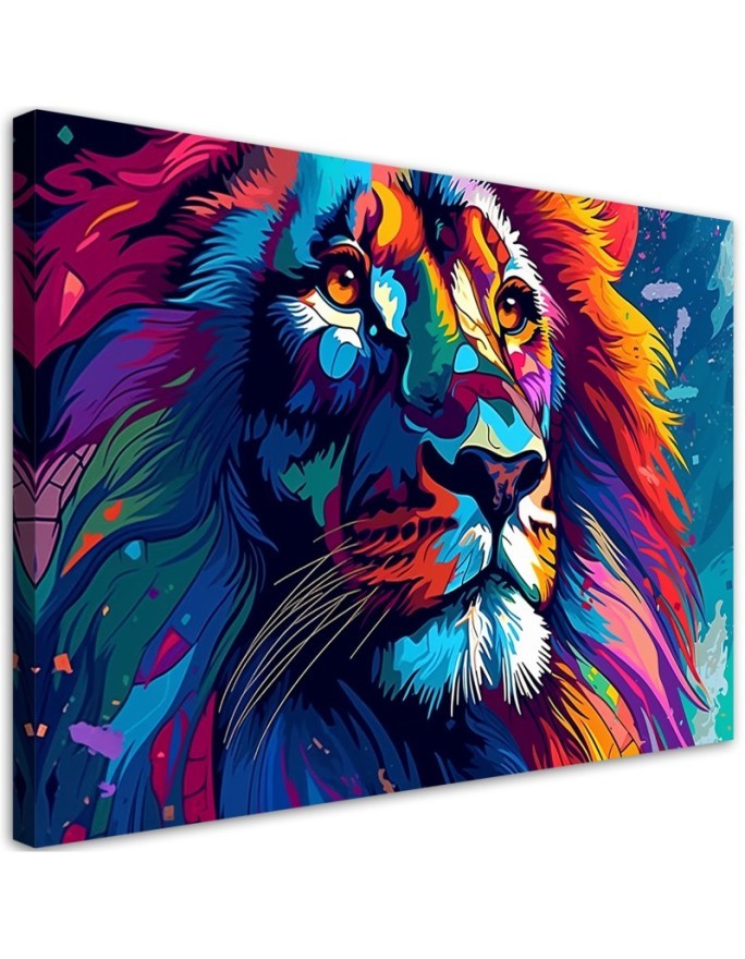 Leinwandbild - Bunte Neon Löwe Abstraktion | Feeby