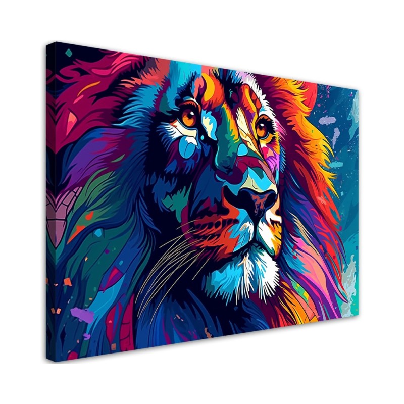 Leinwandbild - Bunte Neon Löwe Abstraktion | Feeby