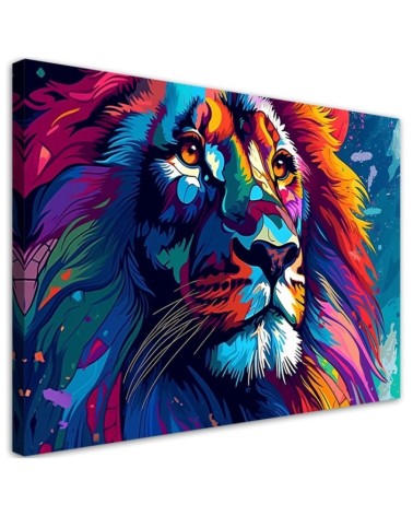 Exclusive paintings for living room - Neon colourful Lion Abstraction AI | FEEBY