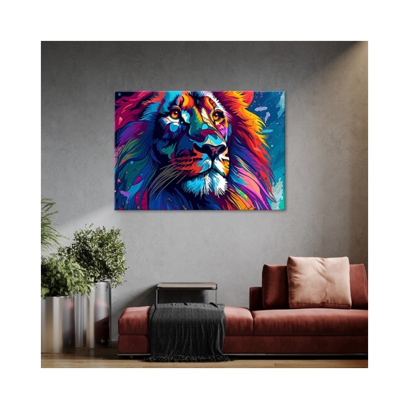 Leinwandbild - Bunte Neon Löwe Abstraktion | Feeby